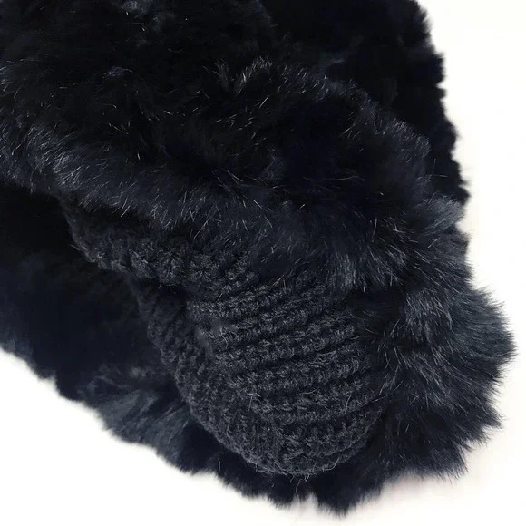 NWT Reversible Knit Beanie Genuine Fur Hat in Solid Black Overstock MSRP $68 - Picture 4 of 7